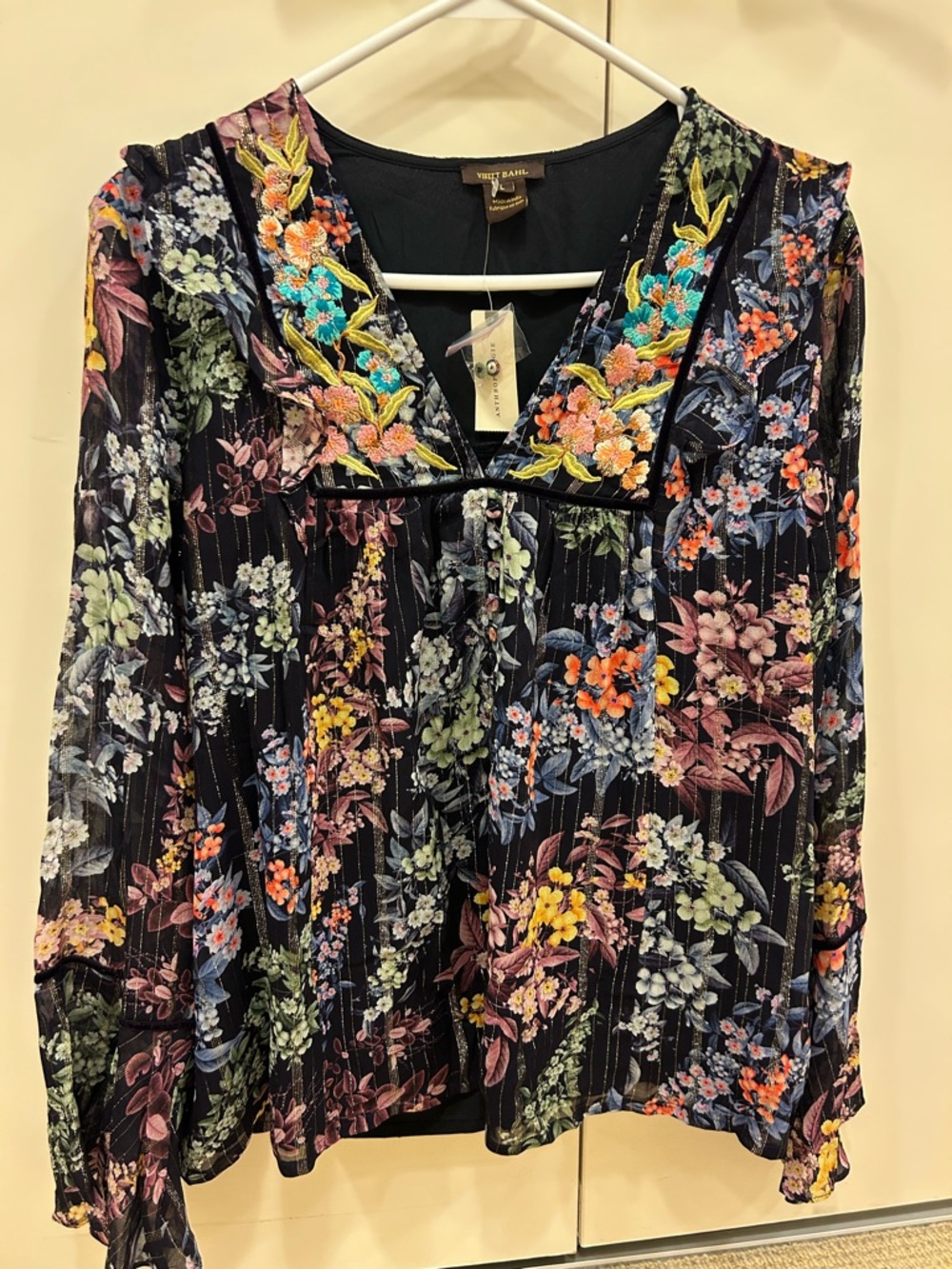 Anthropologie Vineet Bahl Vivienne embroidered navy blue blouses top nwt - Picture 2 of 15